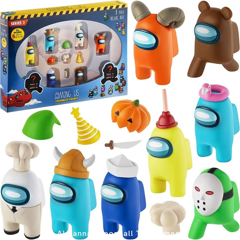 AMONG US CREWMATE FIGURES 8 PACK DELUXE BOX (S2) INCLUDING 2 HIDDEN FIGURES+5 HATS& ACCESSORIES